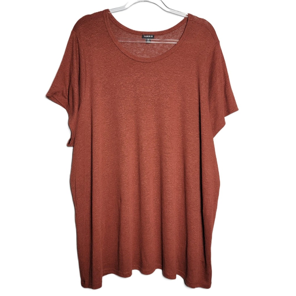 TORRID Burnt Orange‎ Linen Blend Tunic Top Plus Size 5X Pullover Stretch